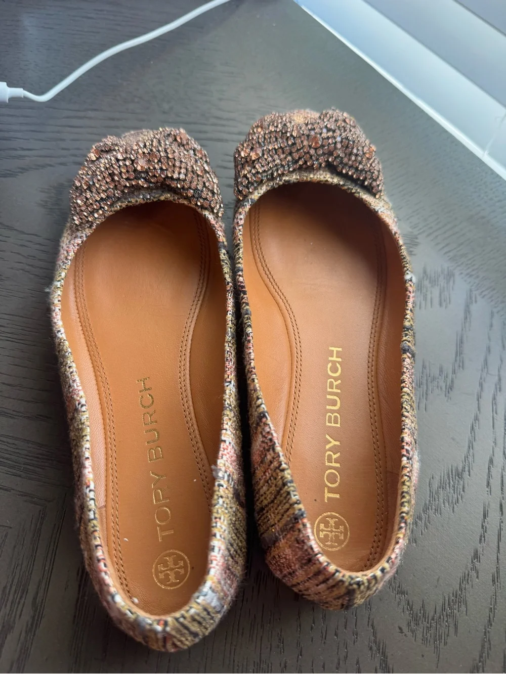 Tory Burch Rose Gold Crystal-Embellished Ballet Flats